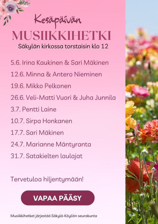 Kesäpäivän musiikkihetki Kukkaniitty, vieressä inforuutu