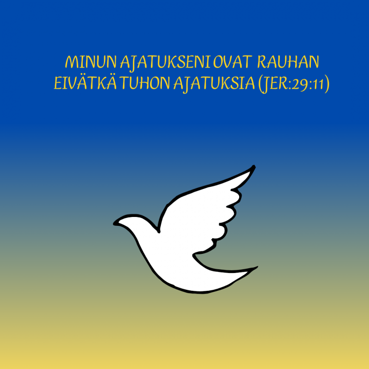 Kuvassa ukrainan lipun värit ja valkoinen rauhan kyyhky