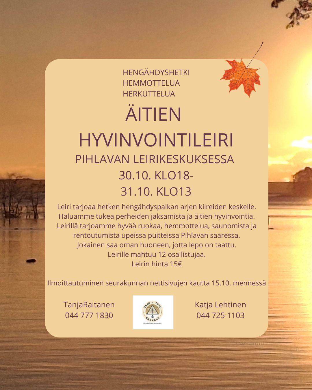 Ilmoittautuminen äitien hyvinvointileiriin