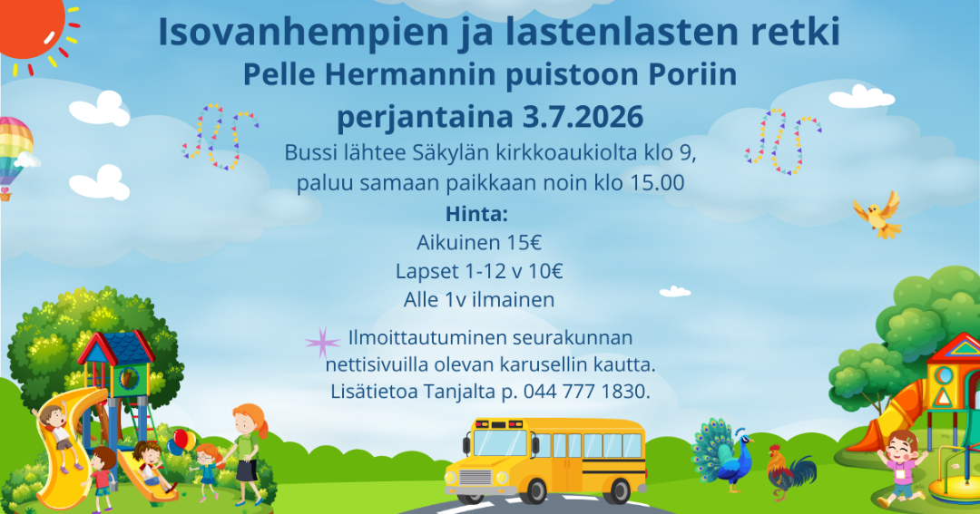 Isovanhempien ja lastenlasten retki Pelle Hermannin puistoon Poriin 3.7.26. Ilmoittaudu tästä