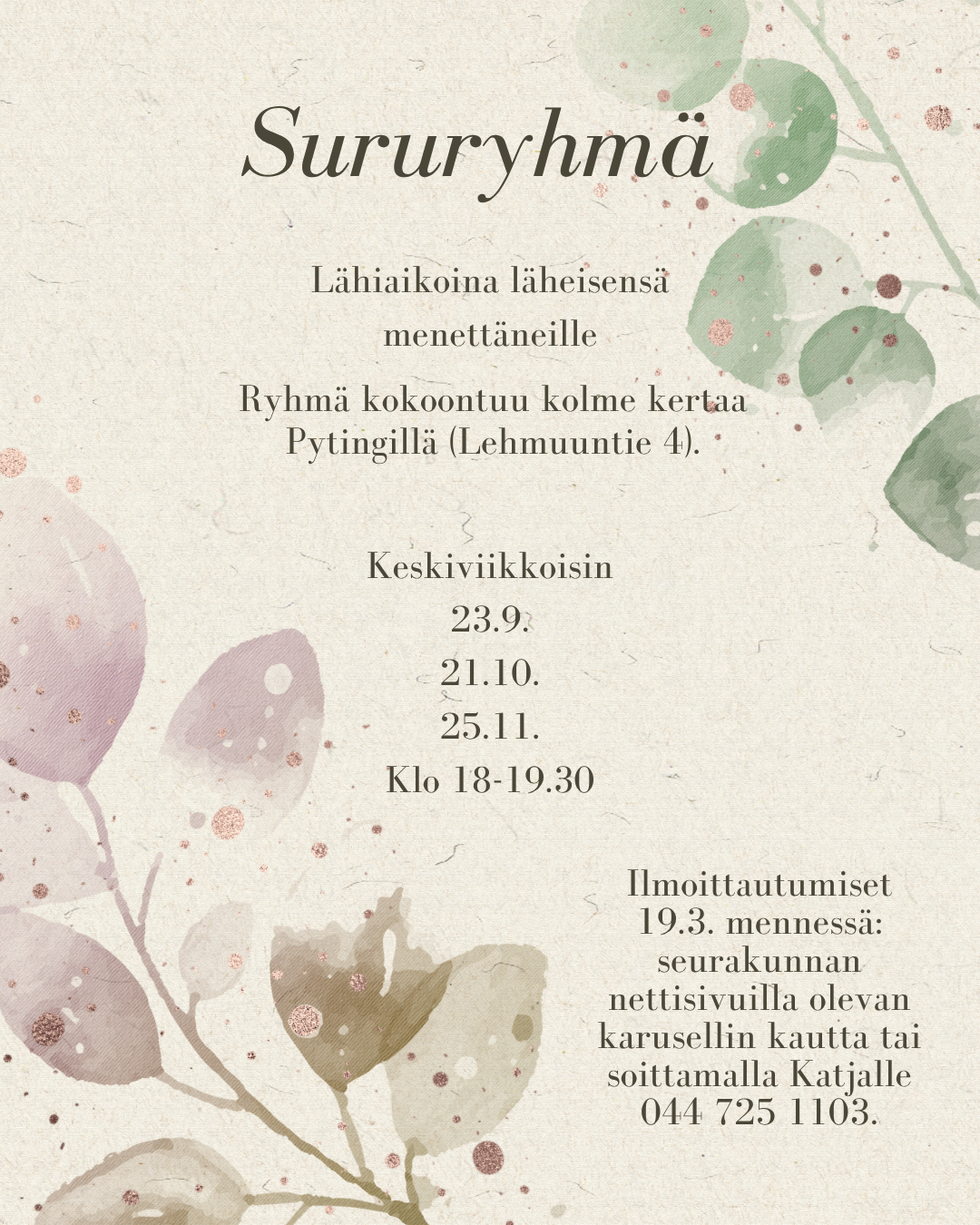 Ilmoittautuminen syksyn 2026 sururyhmään